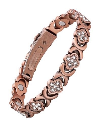 Jecanori Pure Copper Bracelet for Women Ultra Strength Magnetic Therapy Bracelets with 3800 Gauss MagnetsFourLeaf Clover Jewelry